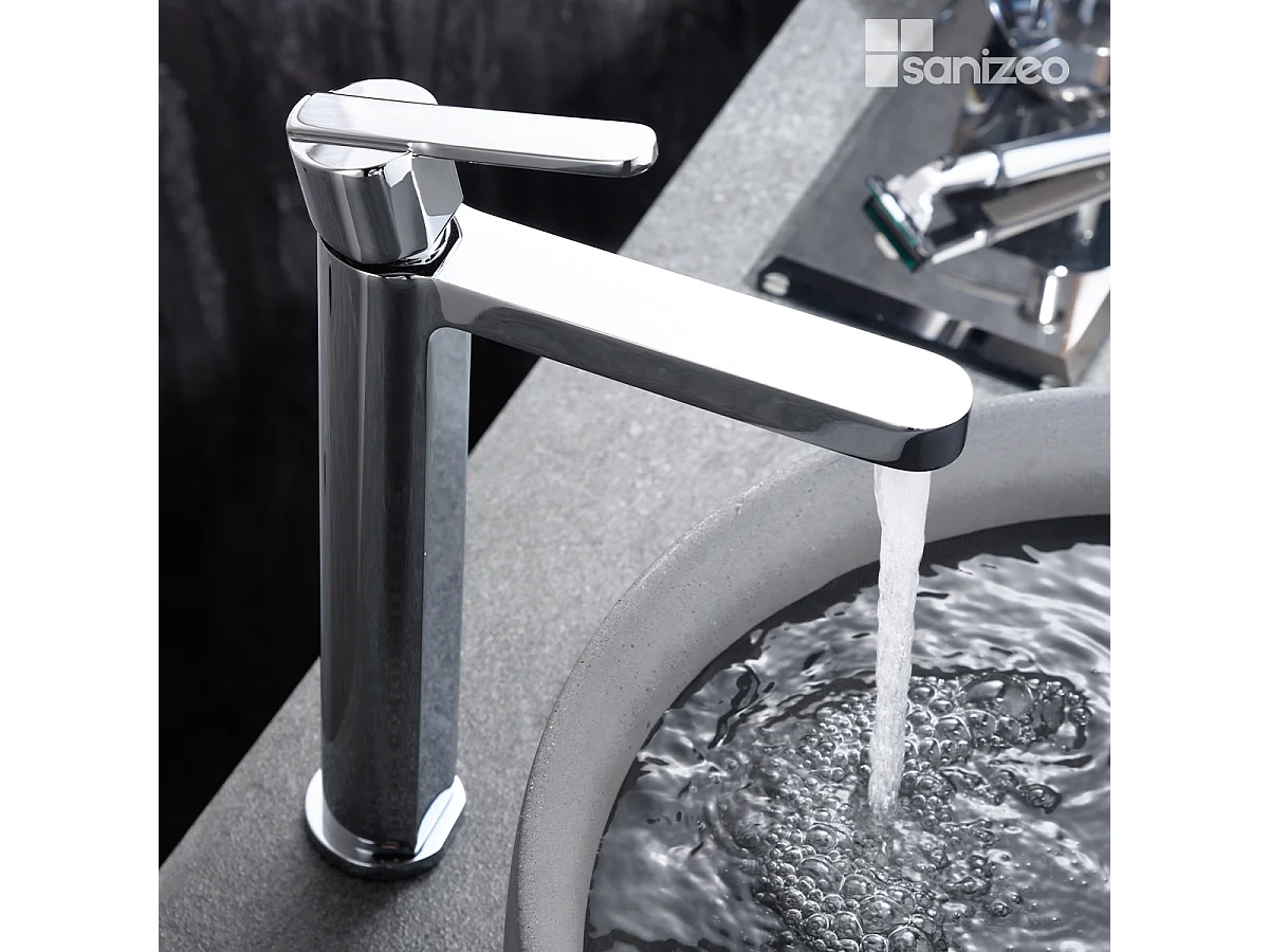 Mitigeur Lavabo Salle de Bain chromé – Bec Haut Anti-Calcaire – Design moderne - ROMA IMEX