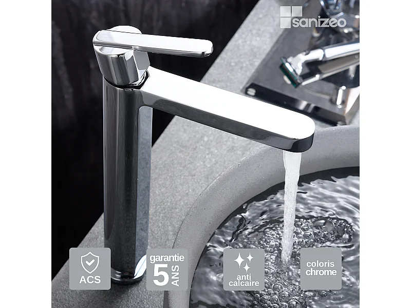 Mitigeur Lavabo Salle de Bain chromé – Bec Haut Anti-Calcaire – Design moderne - ROMA IMEX