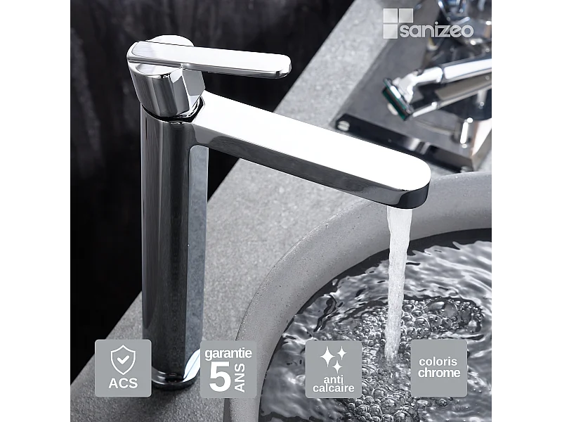 Mitigeur Lavabo Salle de Bain chromé – Bec Haut Anti-Calcaire – Design moderne - ROMA IMEX