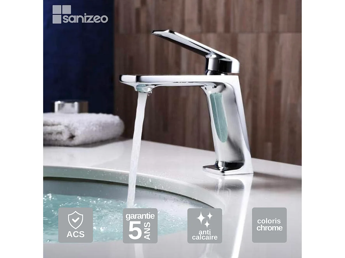 Mitigeur Lavabo Salle de Bain chromé – Bec Bas Anti-Calcaire – Design moderne - FIYI IMEX