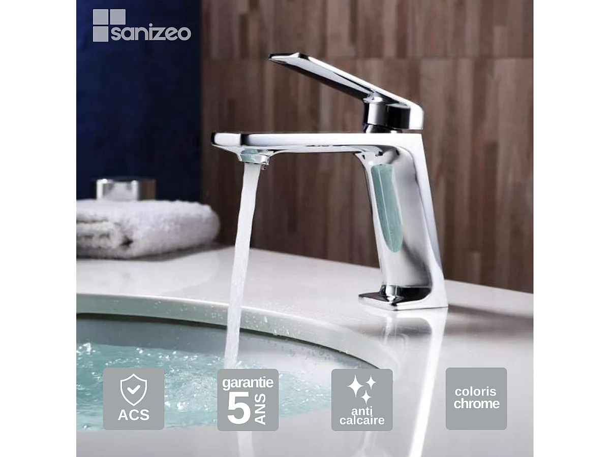 Mitigeur Lavabo Salle de Bain chromé – Bec Bas Anti-Calcaire – Design moderne - FIYI IMEX