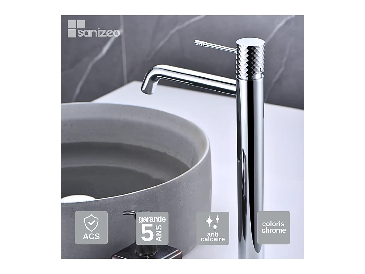 Robinet Mitigeur de Lavabo Anti-Calcaire Bec Haut Chrome IMEX GENOVA BDG053-3