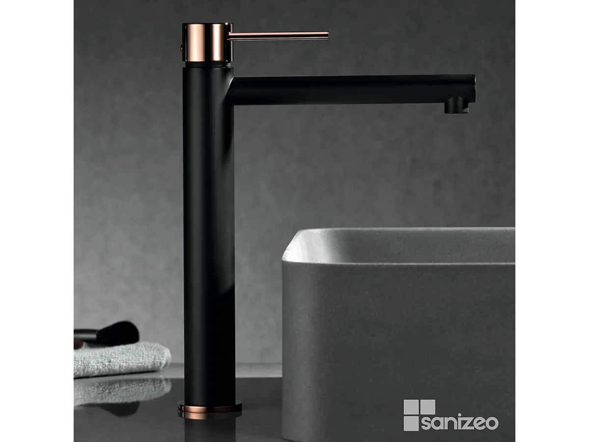 Mitigeur Lavabo Salle de Bain noir/or – Bec Haut Anti-Calcaire – Design Moderne - MILOS STICK IMEX