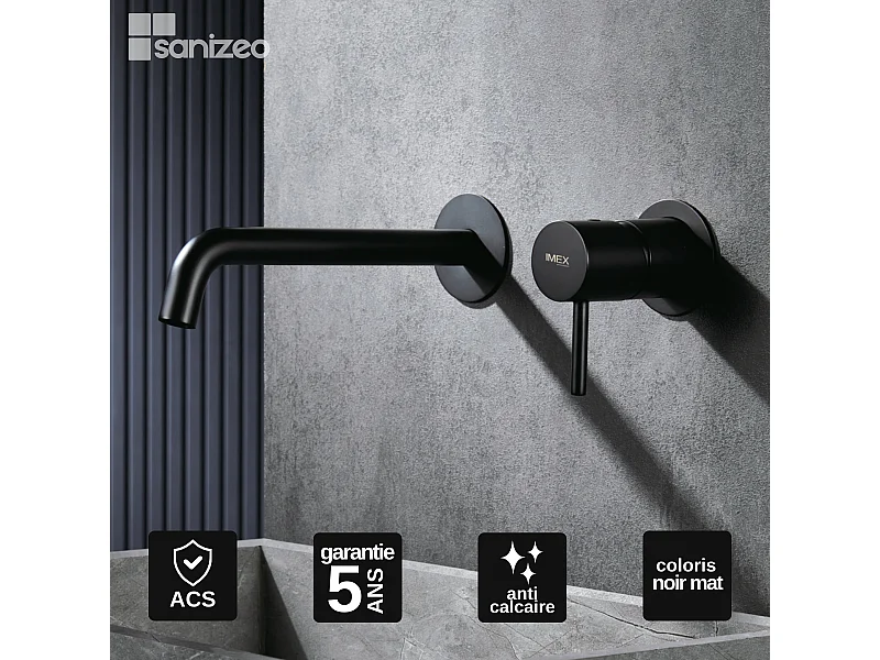 Robinet Mitigeur de Lavabo Encastré Anti-Calcaire Noir Mat IMEX MONZA GLM039/NG