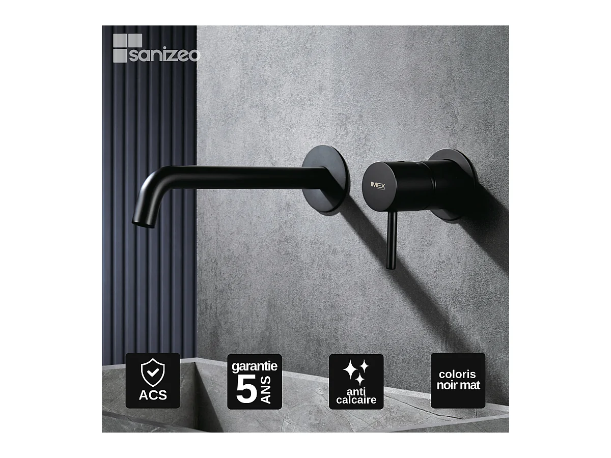 Robinet Mitigeur de Lavabo Encastré Anti-Calcaire Noir Mat IMEX MONZA GLM039/NG