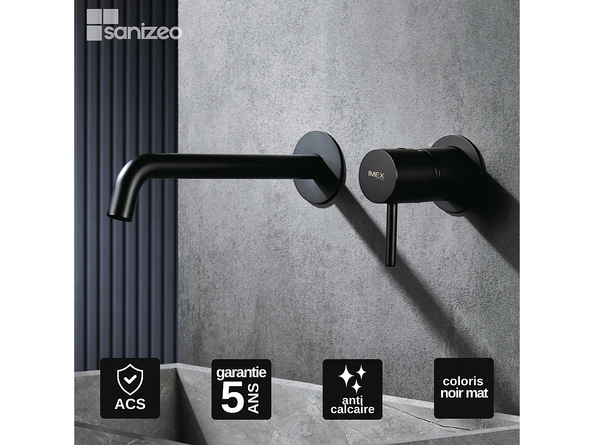 Robinet Mitigeur de Lavabo Encastré Anti-Calcaire Noir Mat IMEX MONZA GLM039/NG