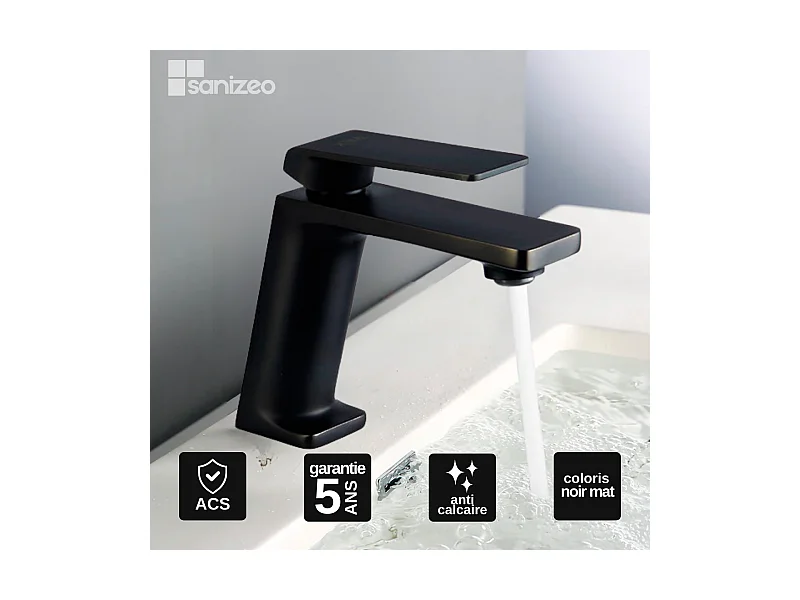 Mitigeur Lavabo Salle de Bain noir mat – Bec Bas Anti-Calcaire – Design Moderne - FIYI IMEX