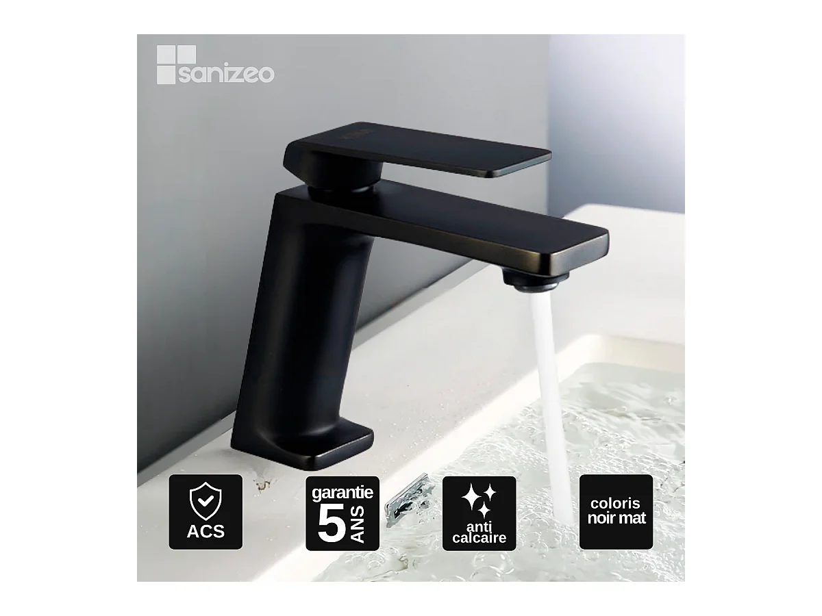 Robinet Mitigeur de Lavabo Anti-Calcaire Bec Bas Noir Mat IMEX FIYI BDF016-1NG