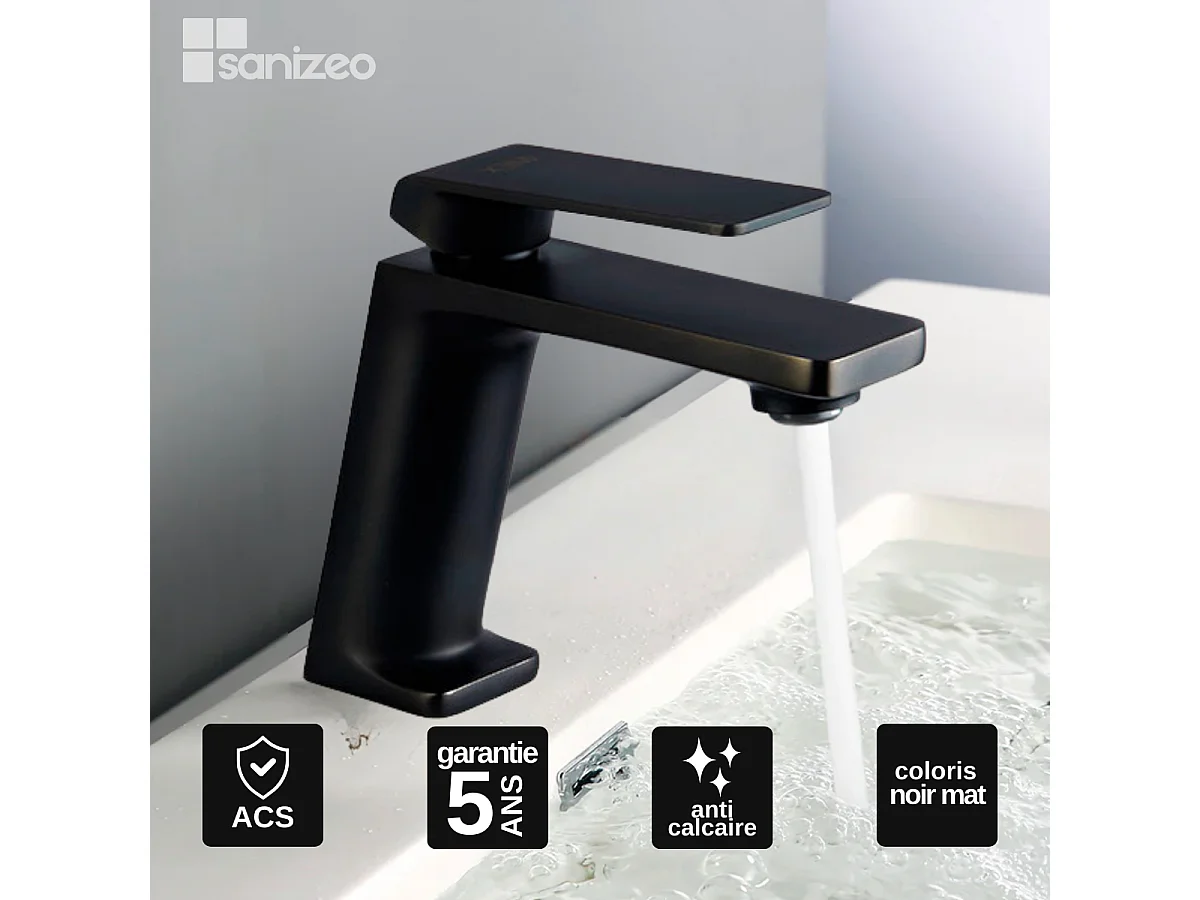 Mitigeur Lavabo Salle de Bain noir mat – Bec Bas Anti-Calcaire – Design Moderne - FIYI IMEX
