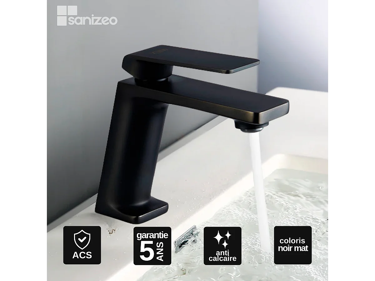 Mitigeur Lavabo Salle de Bain noir mat – Bec Bas Anti-Calcaire – Design Moderne - FIYI IMEX