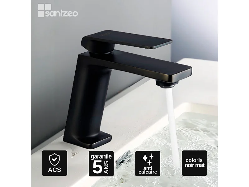 Mitigeur Lavabo Salle de Bain noir mat – Bec Bas Anti-Calcaire – Design Moderne - FIYI IMEX