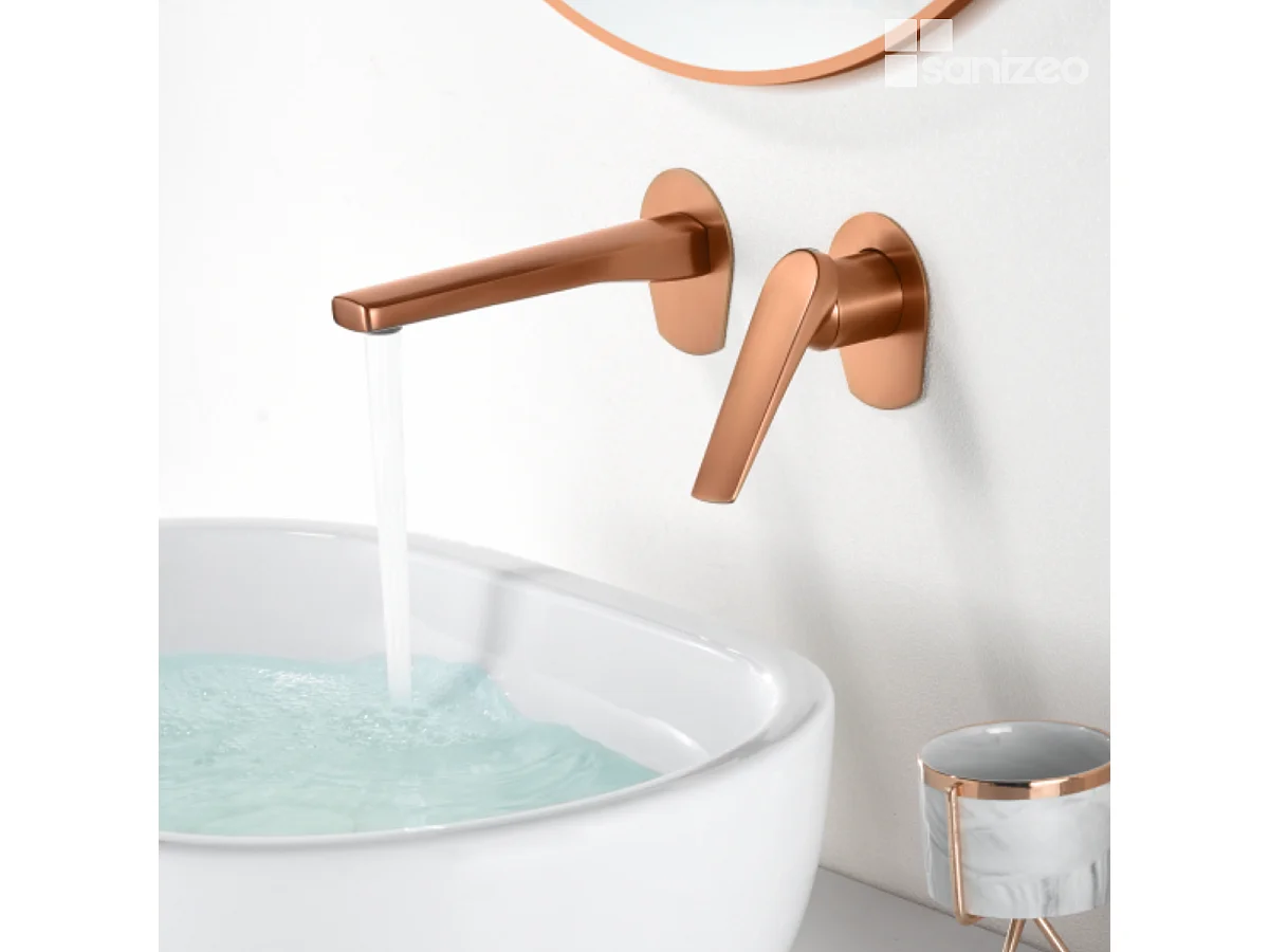 Mitigeur Lavabo Encastré Salle de Bain or rose cuivré – Anti-Calcaire – Design Moderne - DELOS IMEX