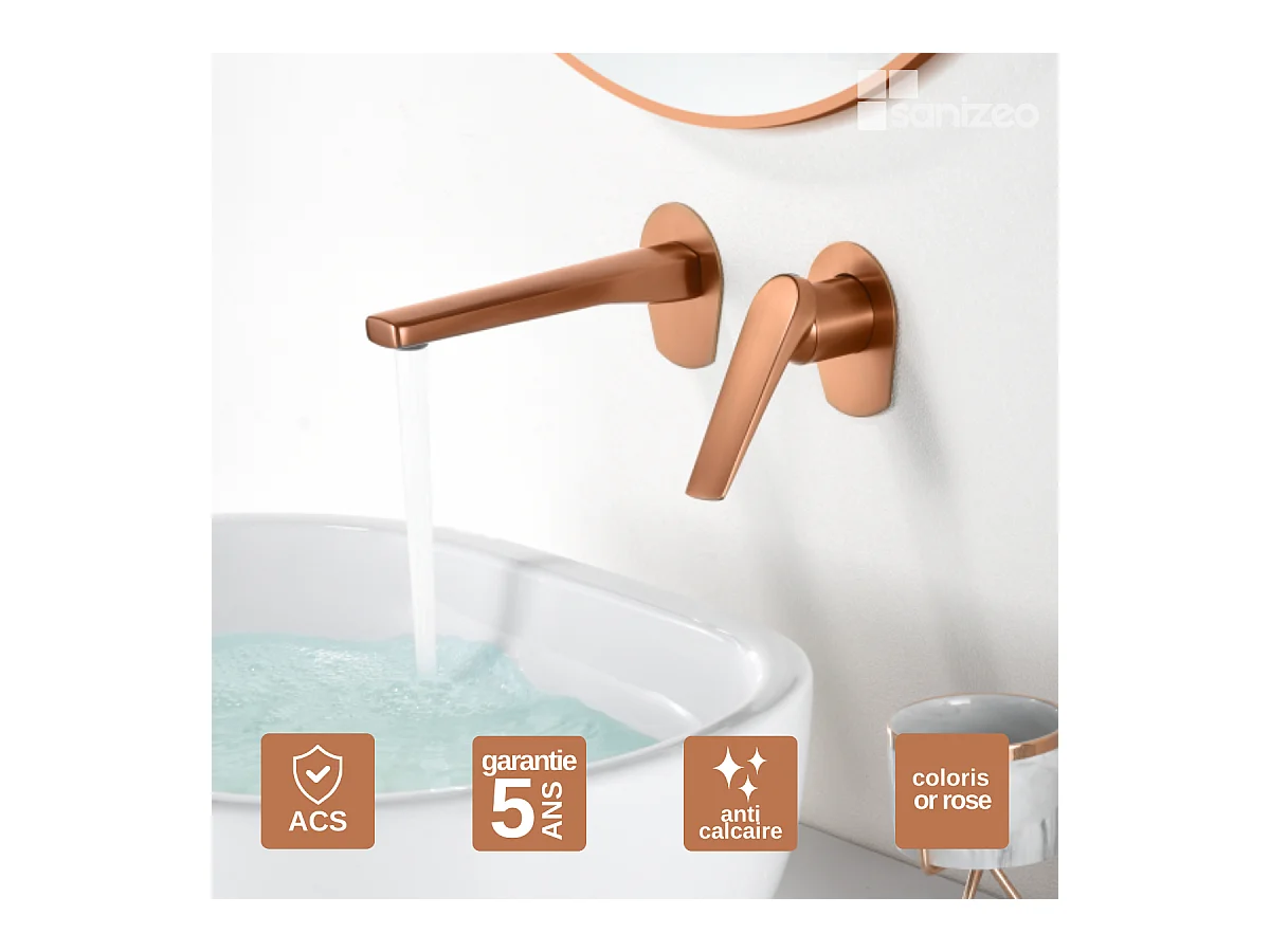 Robinet Mitigeur de Lavabo Encastré Anti-Calcaire Or Rose Cuivré IMEX DELOS GLD055/ORC