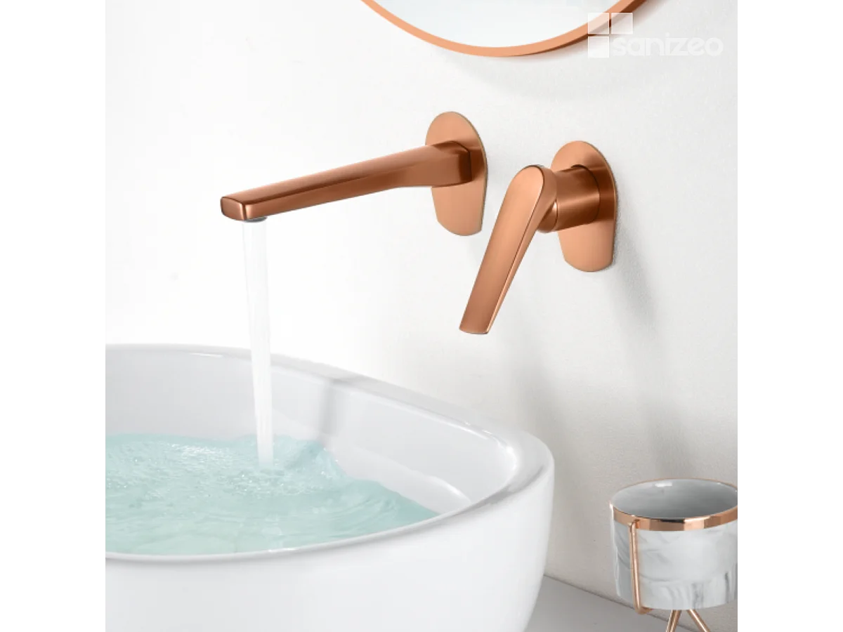 Mitigeur Lavabo Encastré Salle de Bain or rose cuivré – Anti-Calcaire – Design Moderne - DELOS IMEX