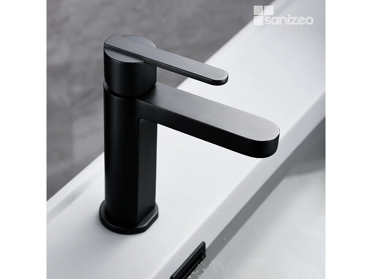 Mitigeur Lavabo Salle de Bain noir mat – Bec Bas Anti-Calcaire – Design moderne - ROMA IMEX