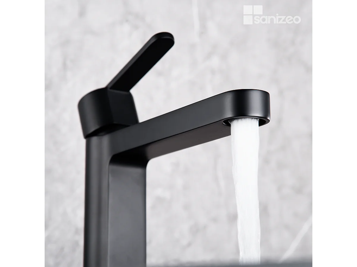 Mitigeur Lavabo Salle de Bain noir mat – Bec Bas Anti-Calcaire – Design moderne - ROMA IMEX