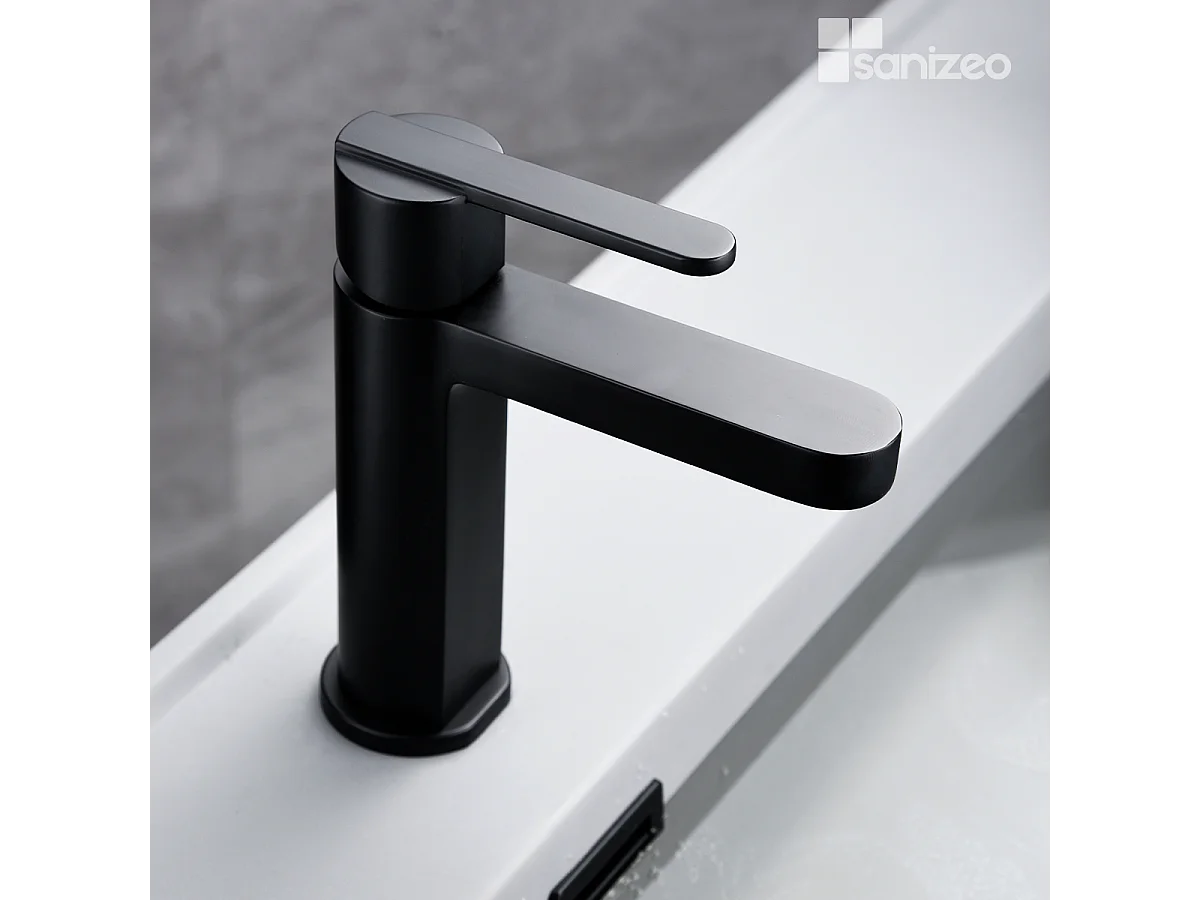 Mitigeur Lavabo Salle de Bain noir mat – Bec Bas Anti-Calcaire – Design moderne - ROMA IMEX