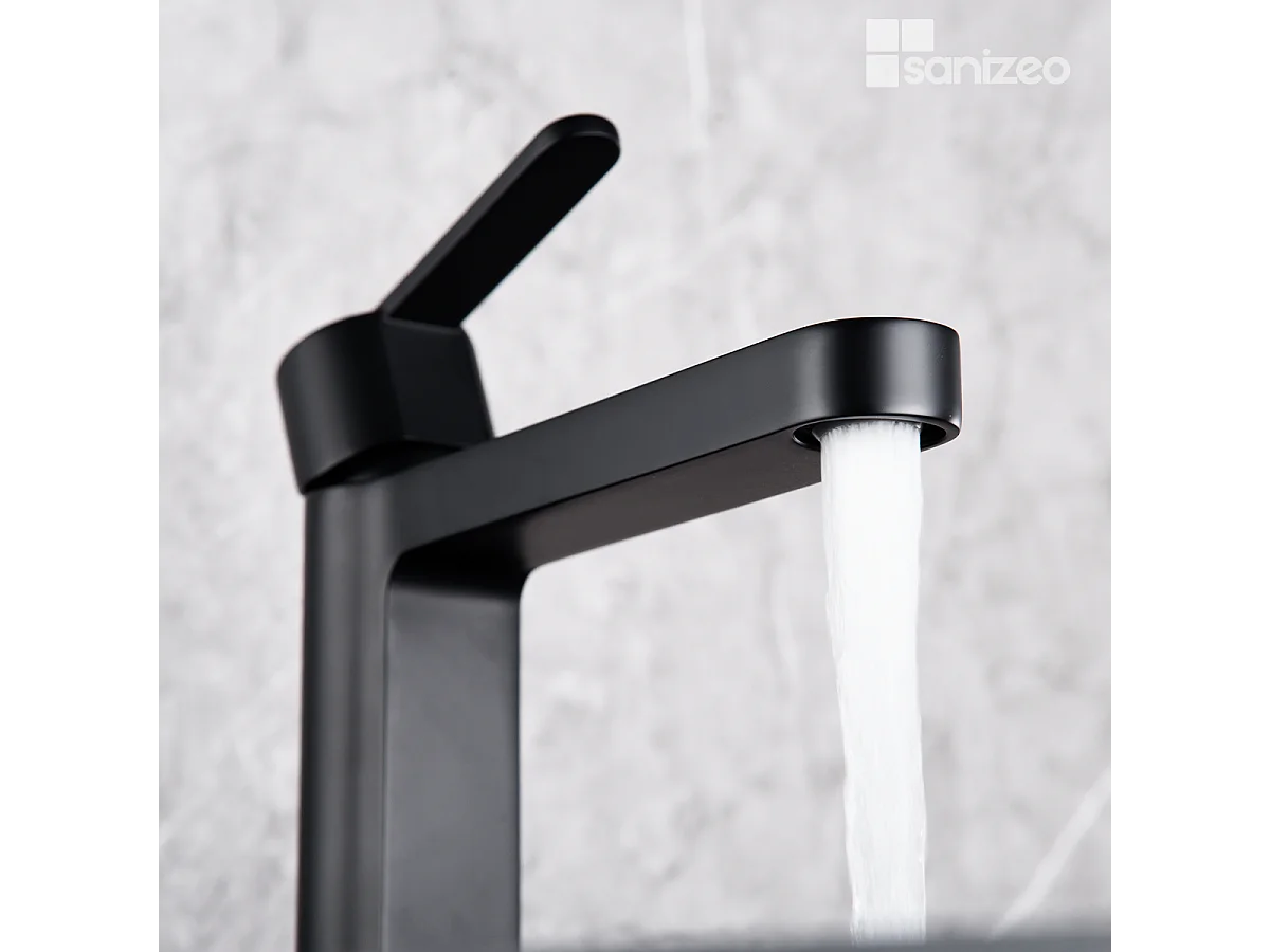 Mitigeur Lavabo Salle de Bain noir mat – Bec Bas Anti-Calcaire – Design moderne - ROMA IMEX