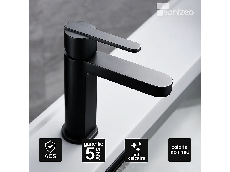 Mitigeur Lavabo Salle de Bain noir mat – Bec Bas Anti-Calcaire – Design moderne - ROMA IMEX