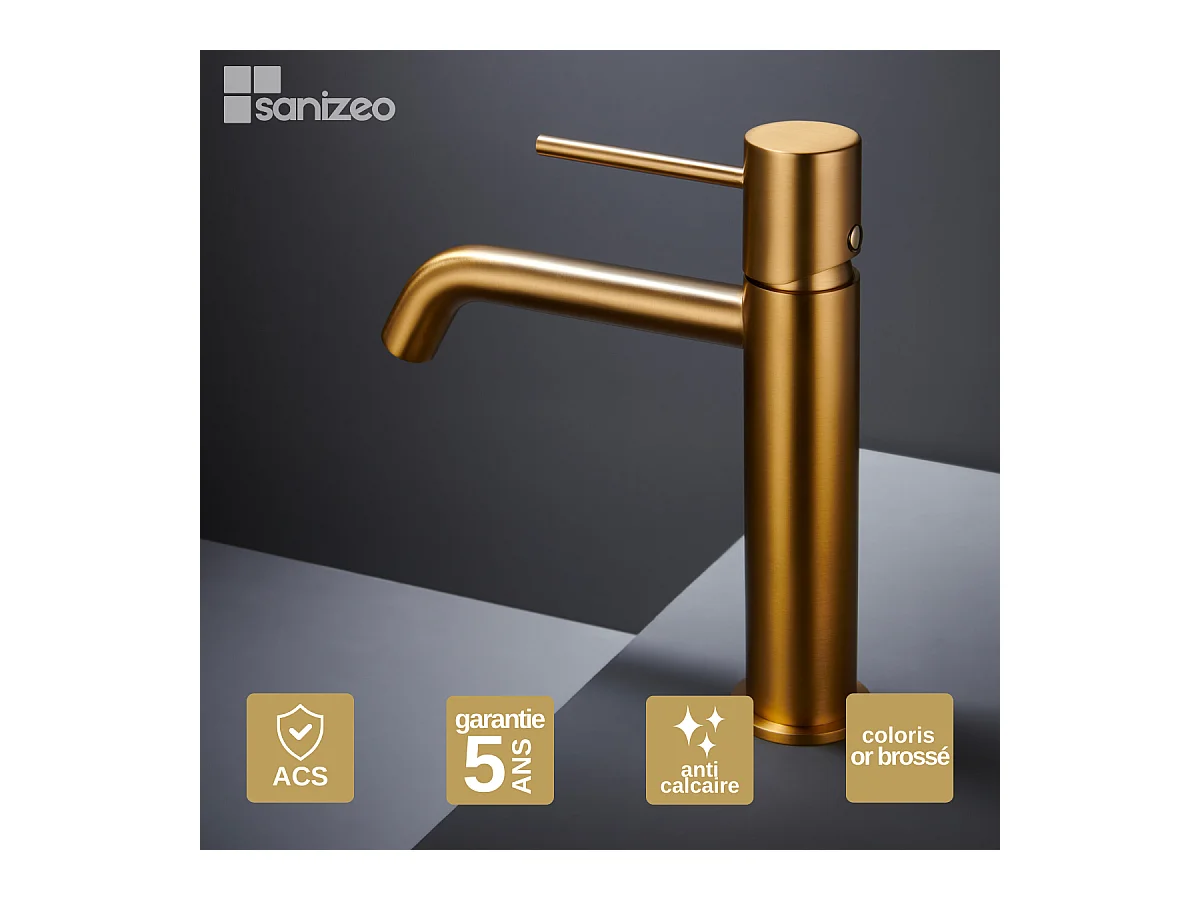 Robinet Mitigeur de Lavabo Anti-Calcaire Bec Bas Or Brossé IMEX MONZA BDM039-1OC
