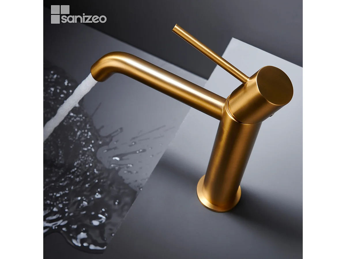 Robinet Mitigeur de Lavabo Anti-Calcaire Bec Bas Or Brossé IMEX MONZA BDM039-1OC