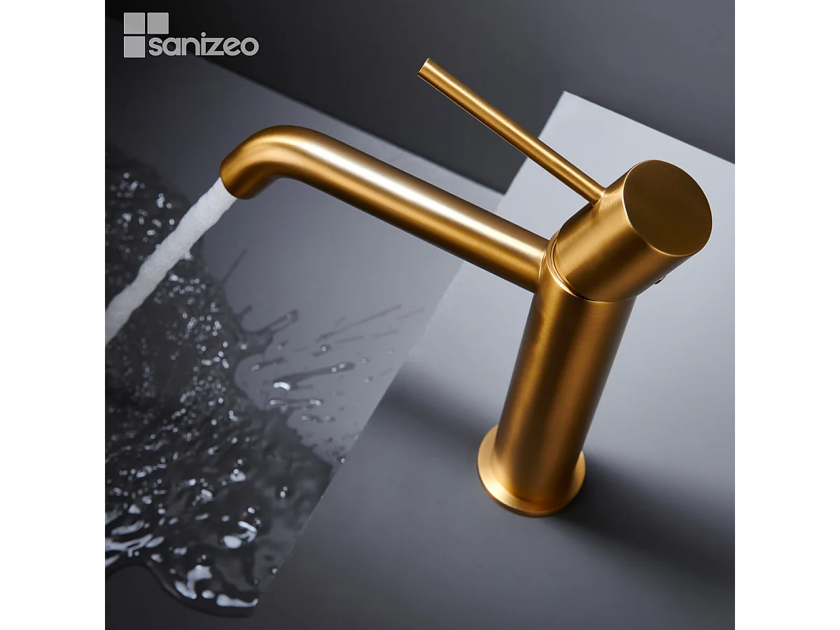 Robinet Mitigeur de Lavabo Anti-Calcaire Bec Bas Or Brossé IMEX MONZA BDM039-1OC