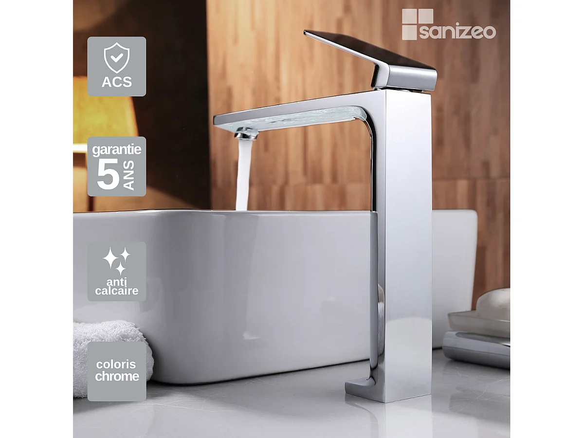 Mitigeur Lavabo Salle de Bain chromé – Bec Haut Anti-Calcaire – Design moderne - FIYI IMEX