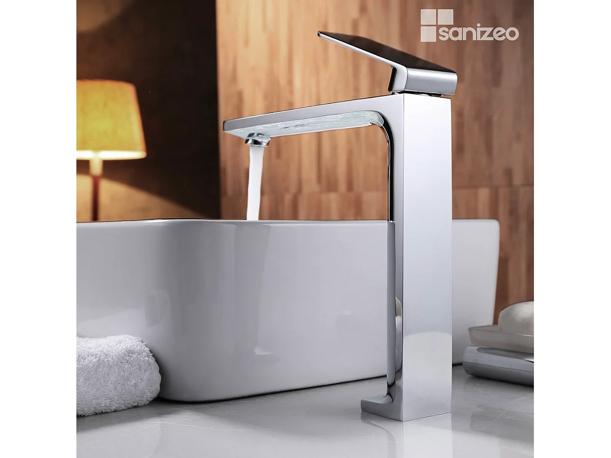 Mitigeur Lavabo Salle de Bain chromé – Bec Haut Anti-Calcaire – Design moderne - FIYI IMEX