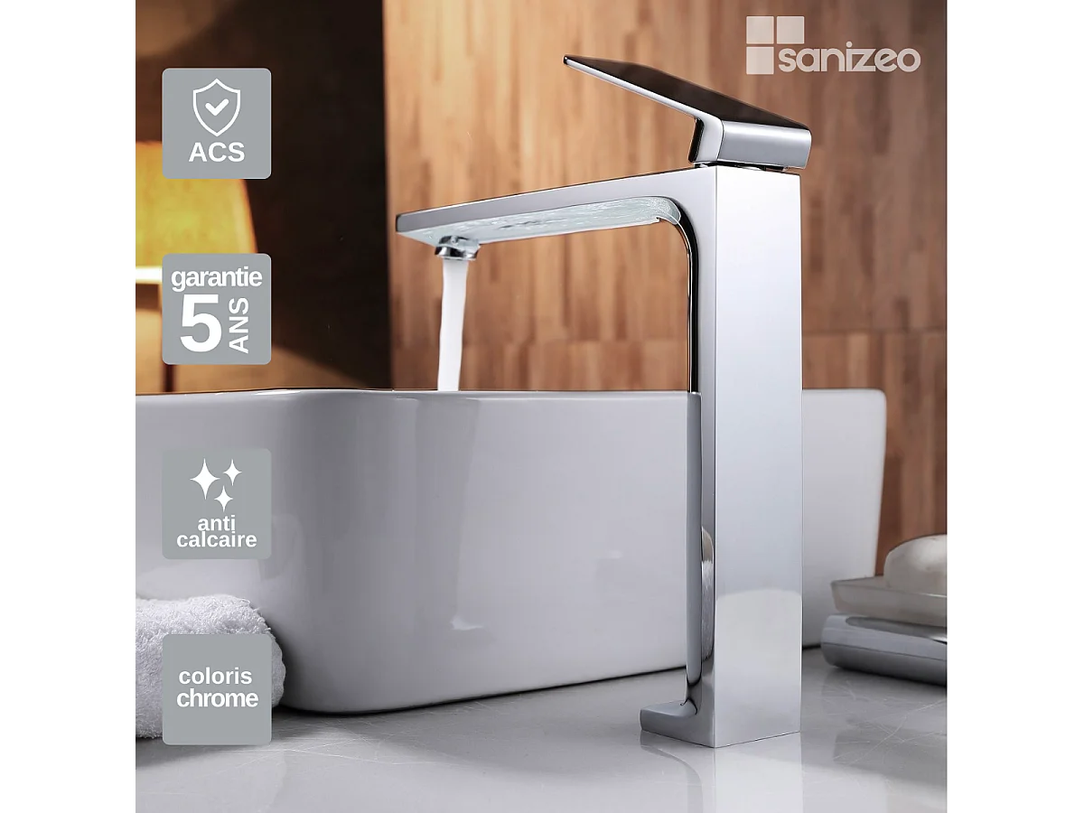 Mitigeur Lavabo Salle de Bain chromé – Bec Haut Anti-Calcaire – Design moderne - FIYI IMEX