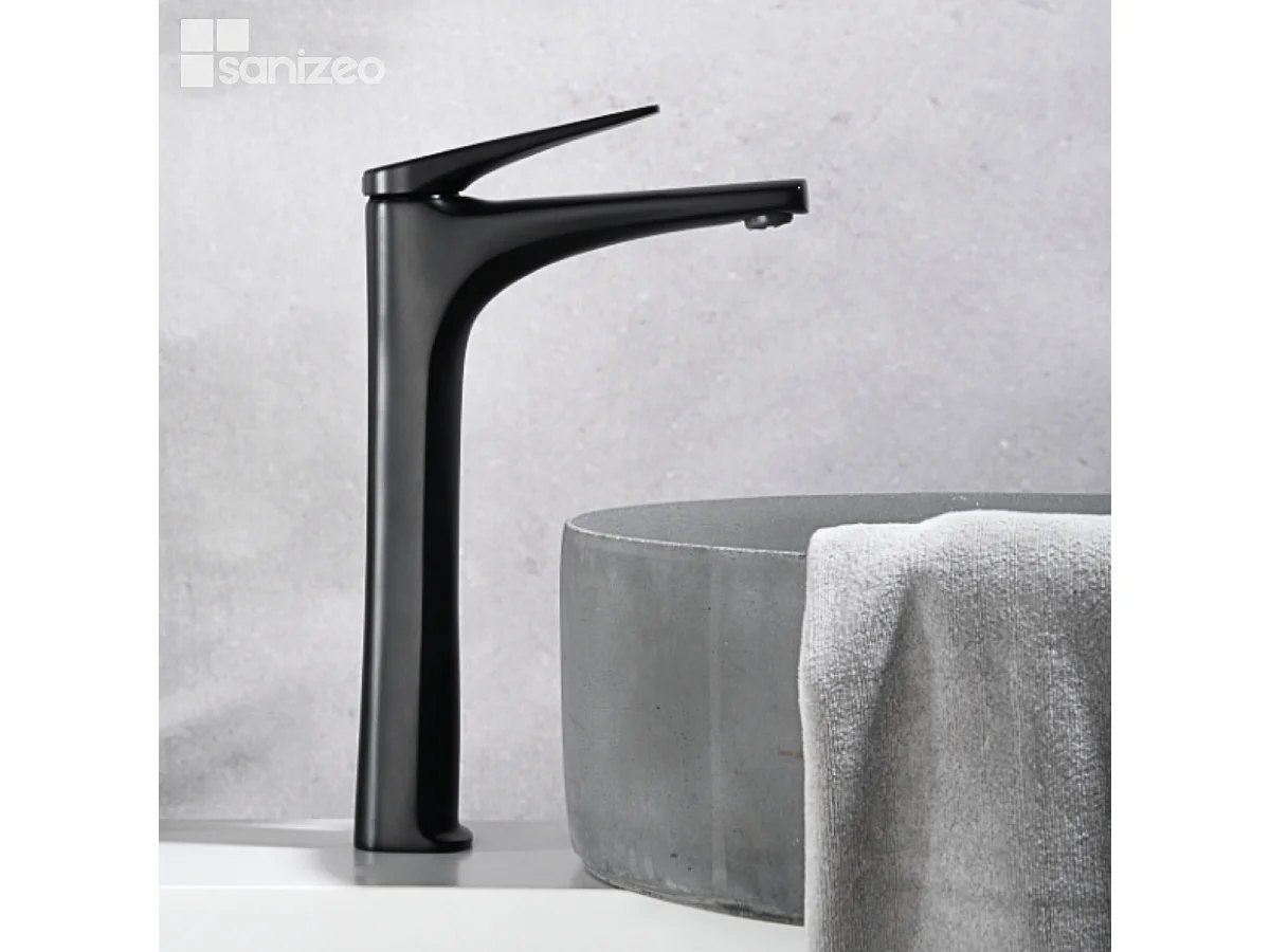 Mitigeur Lavabo Salle de Bain noir mat – Bec Haut Anti-Calcaire – Design moderne - DELOS IMEX