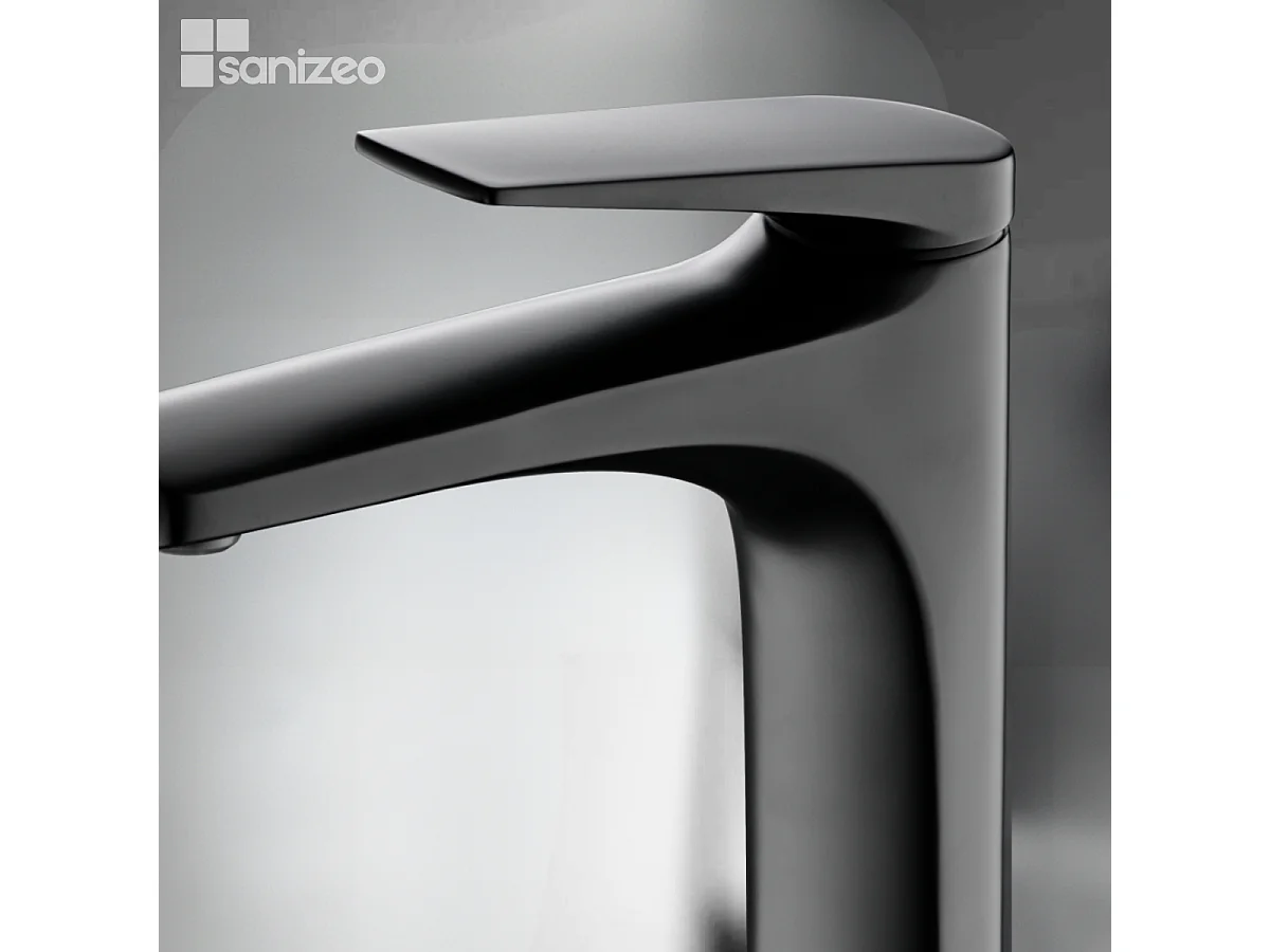 Mitigeur Lavabo Salle de Bain noir mat – Bec Haut Anti-Calcaire – Design moderne - DELOS IMEX