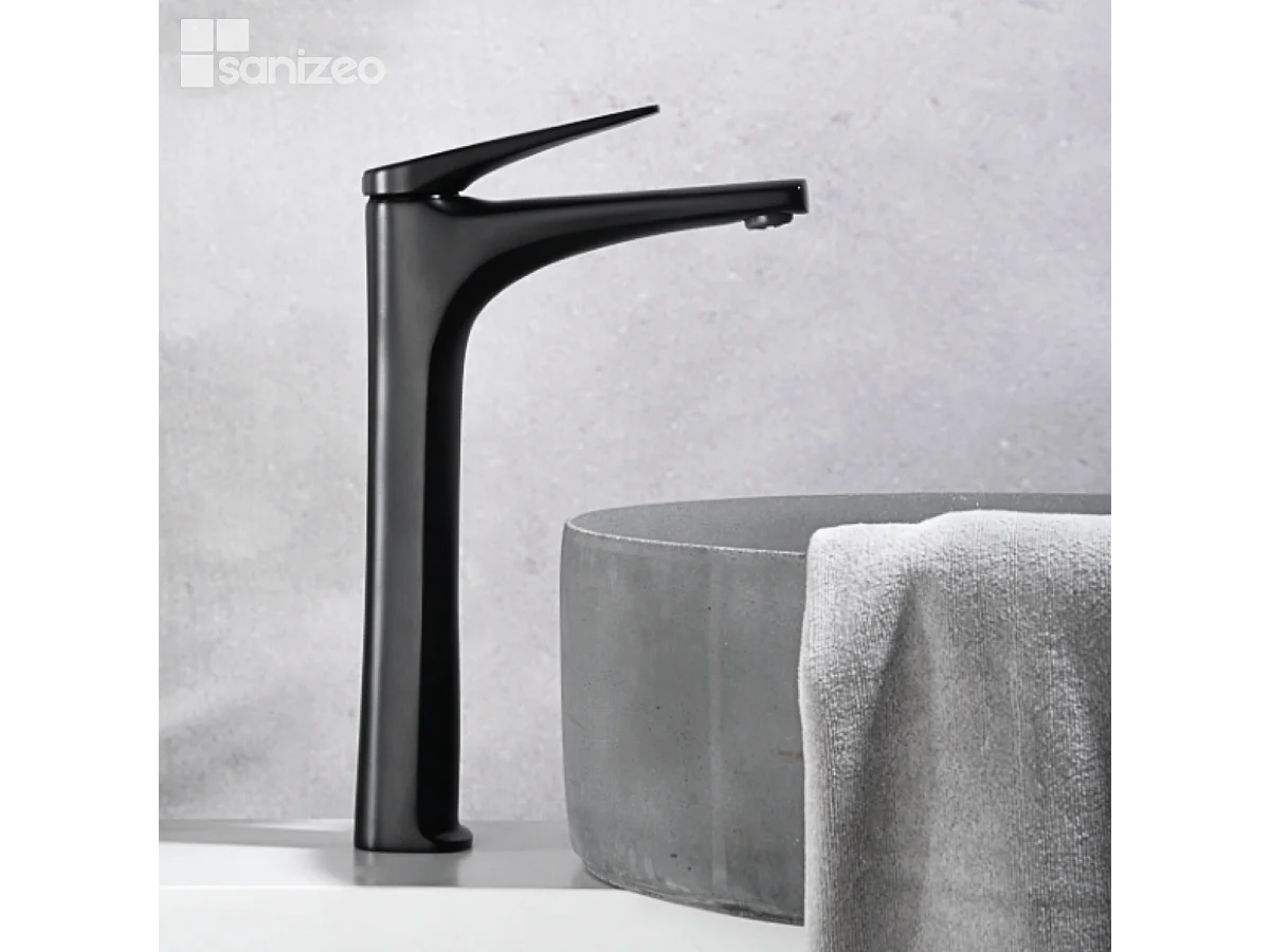 Mitigeur Lavabo Salle de Bain noir mat – Bec Haut Anti-Calcaire – Design moderne - DELOS IMEX
