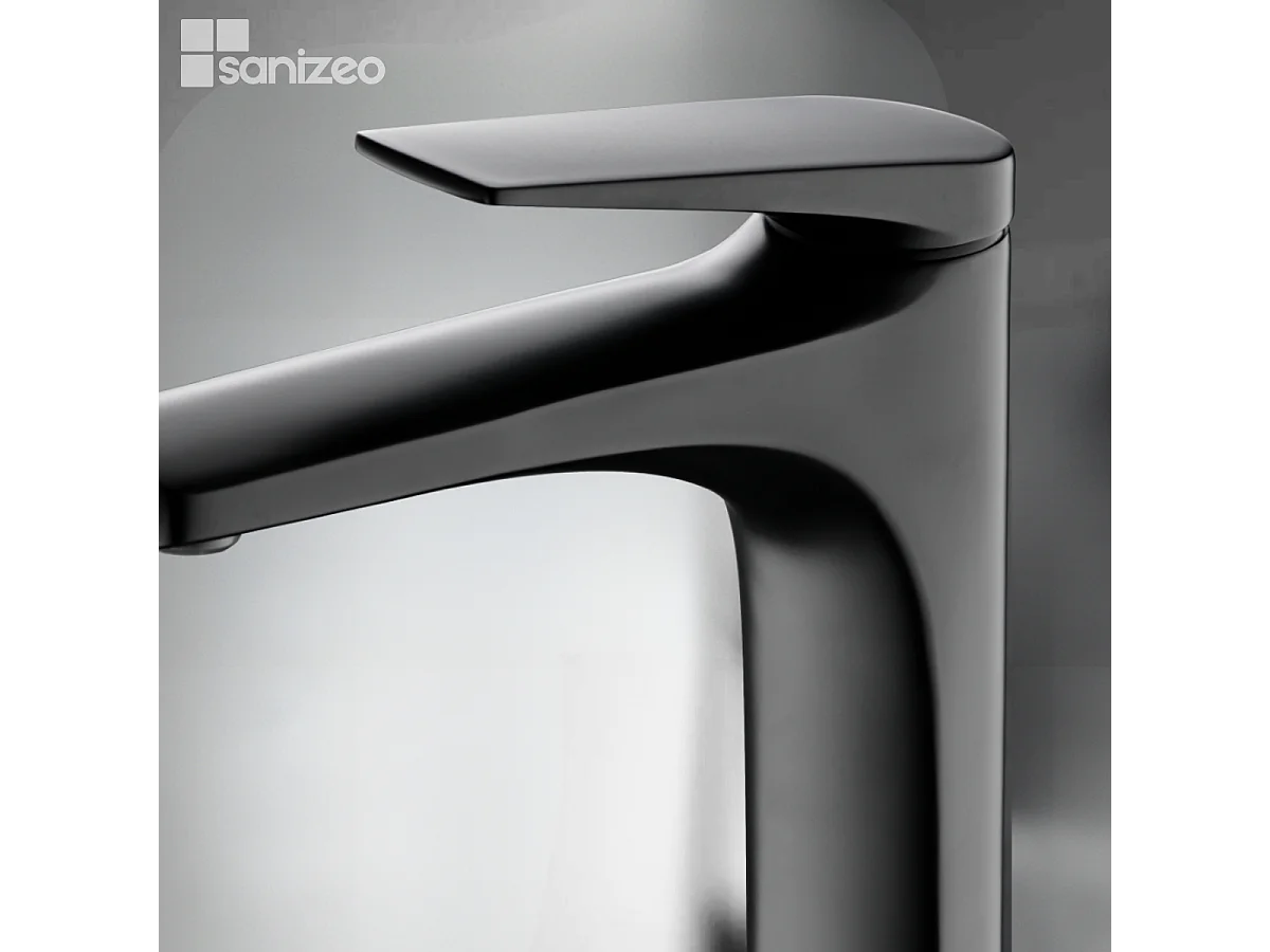 Mitigeur Lavabo Salle de Bain noir mat – Bec Haut Anti-Calcaire – Design moderne - DELOS IMEX