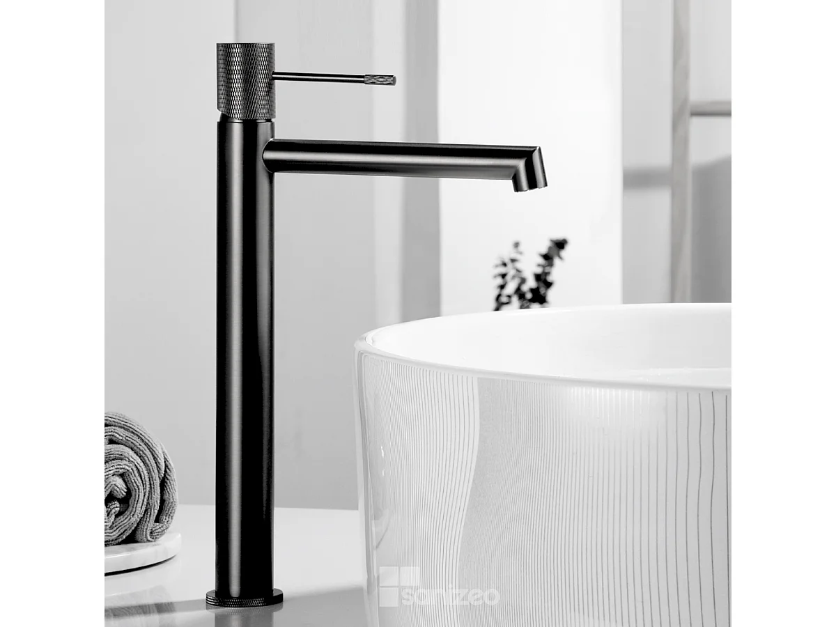 Mitigeur Lavabo Salle de Bain noir métal – Bec Haut Anti-Calcaire – Design moderne - LINE IMEX