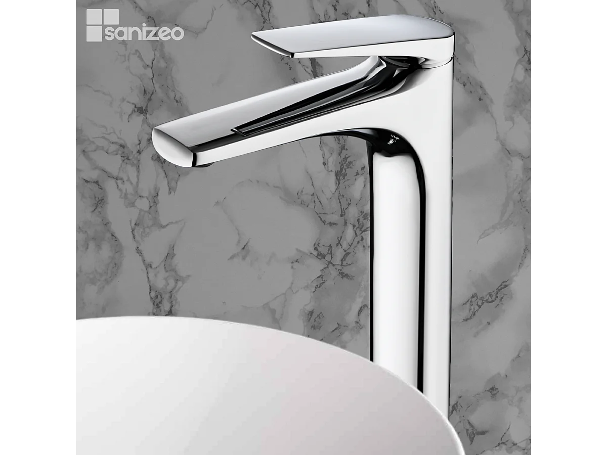 Mitigeur Lavabo Salle de Bain chromé – Bec Haut Anti-Calcaire – Design moderne - DELOS IMEX