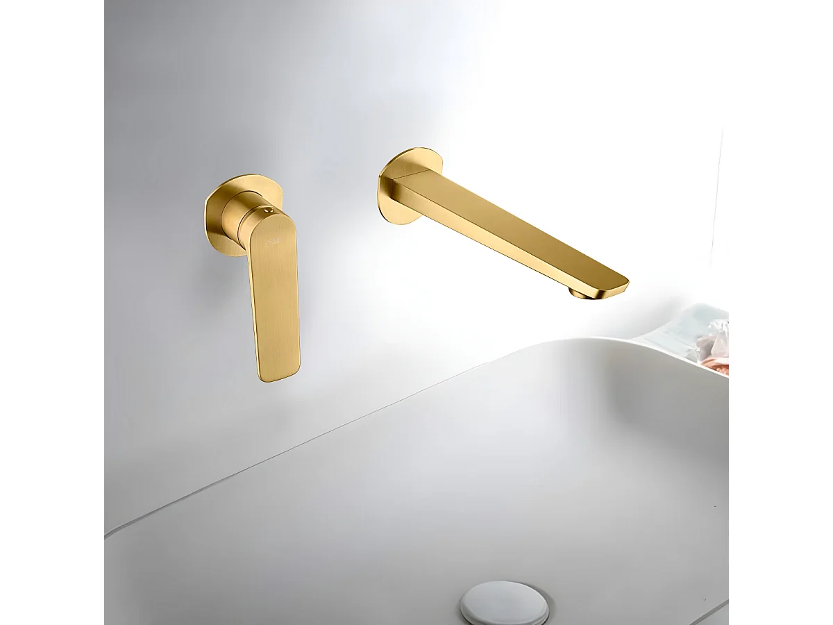 Mitigeur Lavabo Encastré Salle de Bain or brossé – Anti-Calcaire – Design Moderne - NAPOLES IMEX