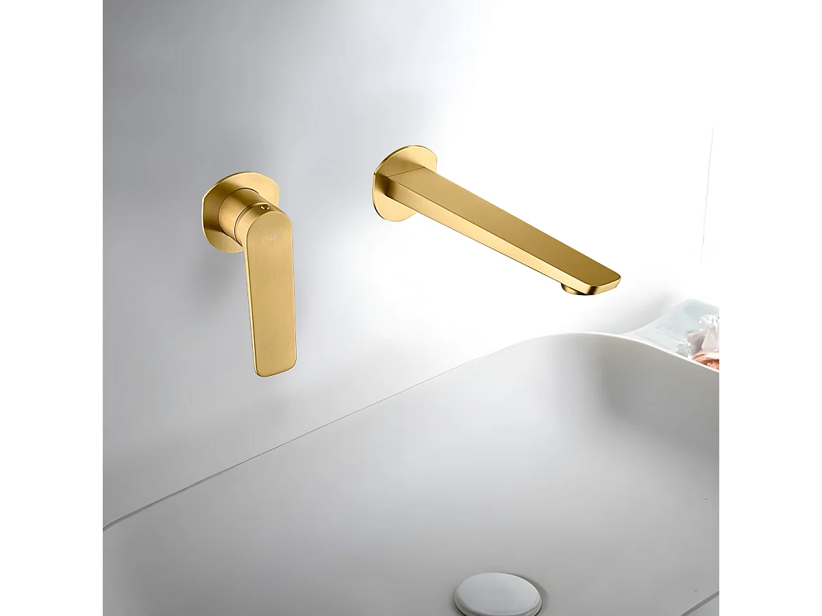 Mitigeur Lavabo Encastré Salle de Bain or brossé – Anti-Calcaire – Design Moderne - NAPOLES IMEX