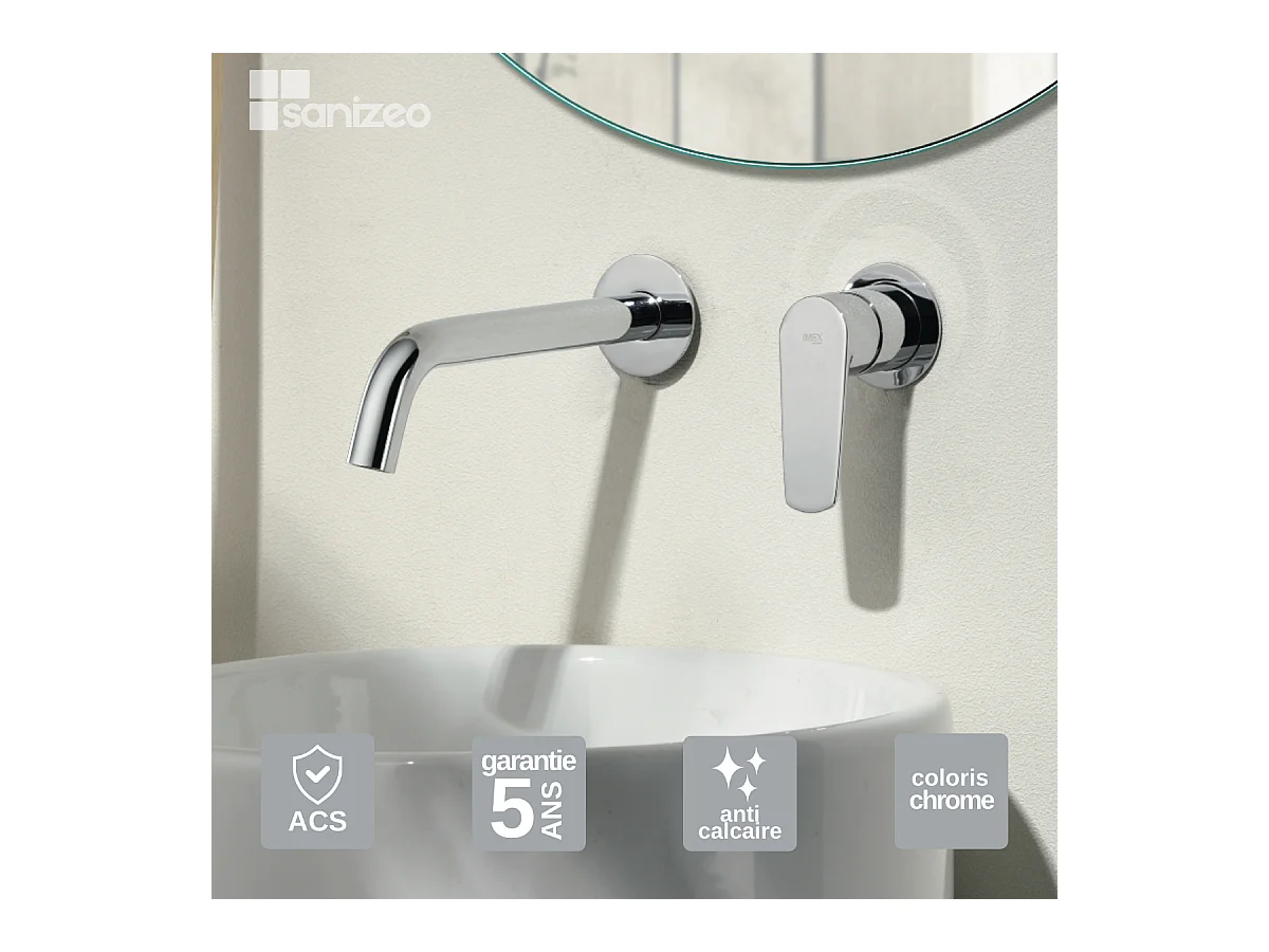 Robinet Mitigeur de Lavabo Encastré Anti-Calcaire Chrome IMEX BELGICA GLZ044