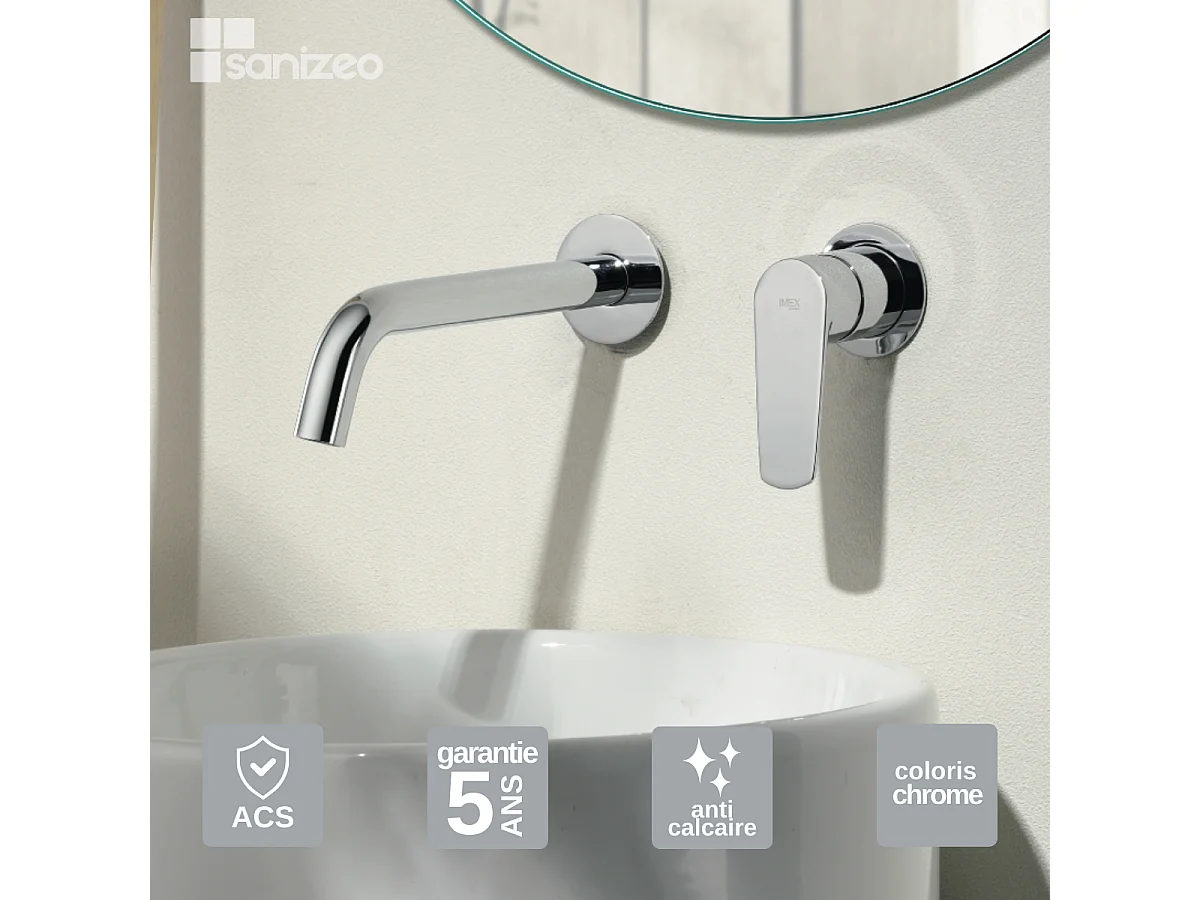 Mitigeur Lavabo Encastré Salle de Bain chromé – Anti-Calcaire – Design moderne - BELGICA IMEX