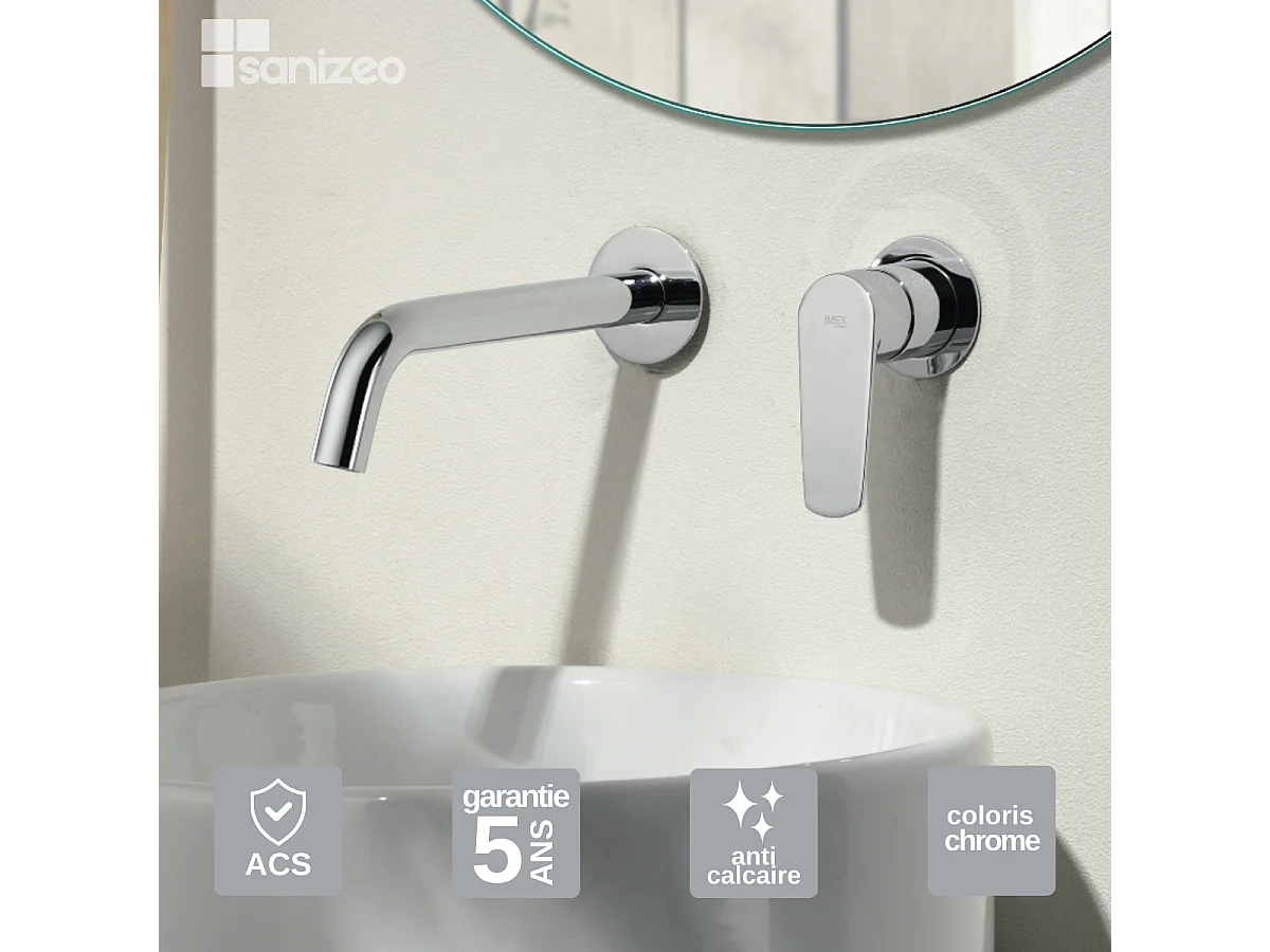 Mitigeur Lavabo Encastré Salle de Bain chromé – Anti-Calcaire – Design moderne - BELGICA IMEX