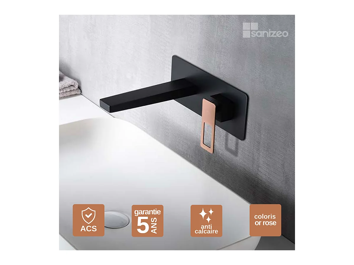 Robinet Mitigeur de Lavabo Encastré Anti-Calcaire Noir Mat et Or Rose Cuivré IMEX SUECIA BDC032-4NOR