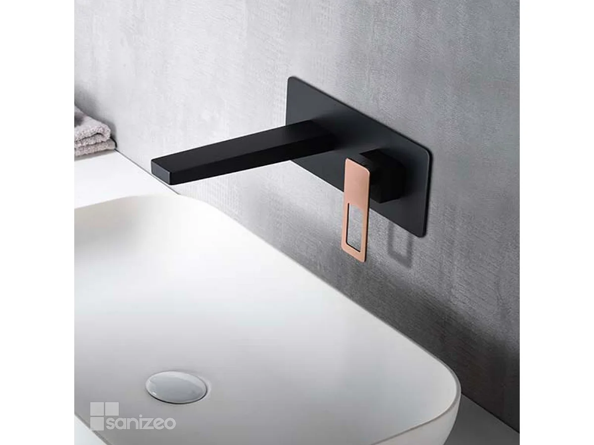 Mitigeur Lavabo Encastré Salle de Bain noir/or rose – Bec Haut Anti-Calcaire – Design Moderne - SUECIA IMEX