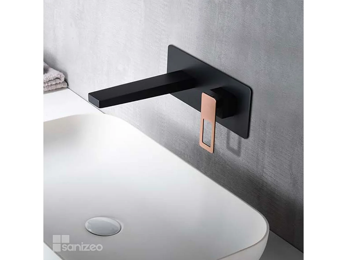 Mitigeur Lavabo Encastré Salle de Bain noir/or rose – Bec Haut Anti-Calcaire – Design Moderne - SUECIA IMEX