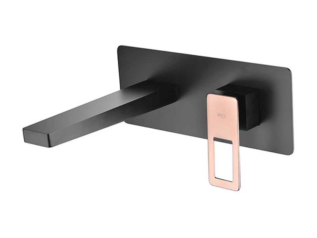 Mitigeur Lavabo Encastré Salle de Bain noir/or rose – Bec Haut Anti-Calcaire – Design Moderne - SUECIA IMEX