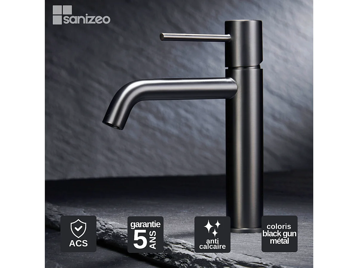 Robinet Mitigeur de Lavabo Anti-Calcaire Bec Bas Black Gun Métal IMEX MONZA BDM039-1BGM