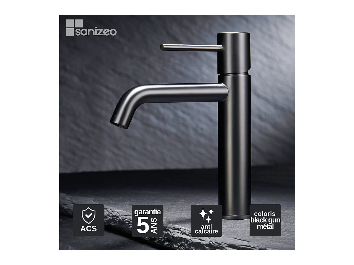 Robinet Mitigeur de Lavabo Anti-Calcaire Bec Bas Black Gun Métal IMEX MONZA BDM039-1BGM