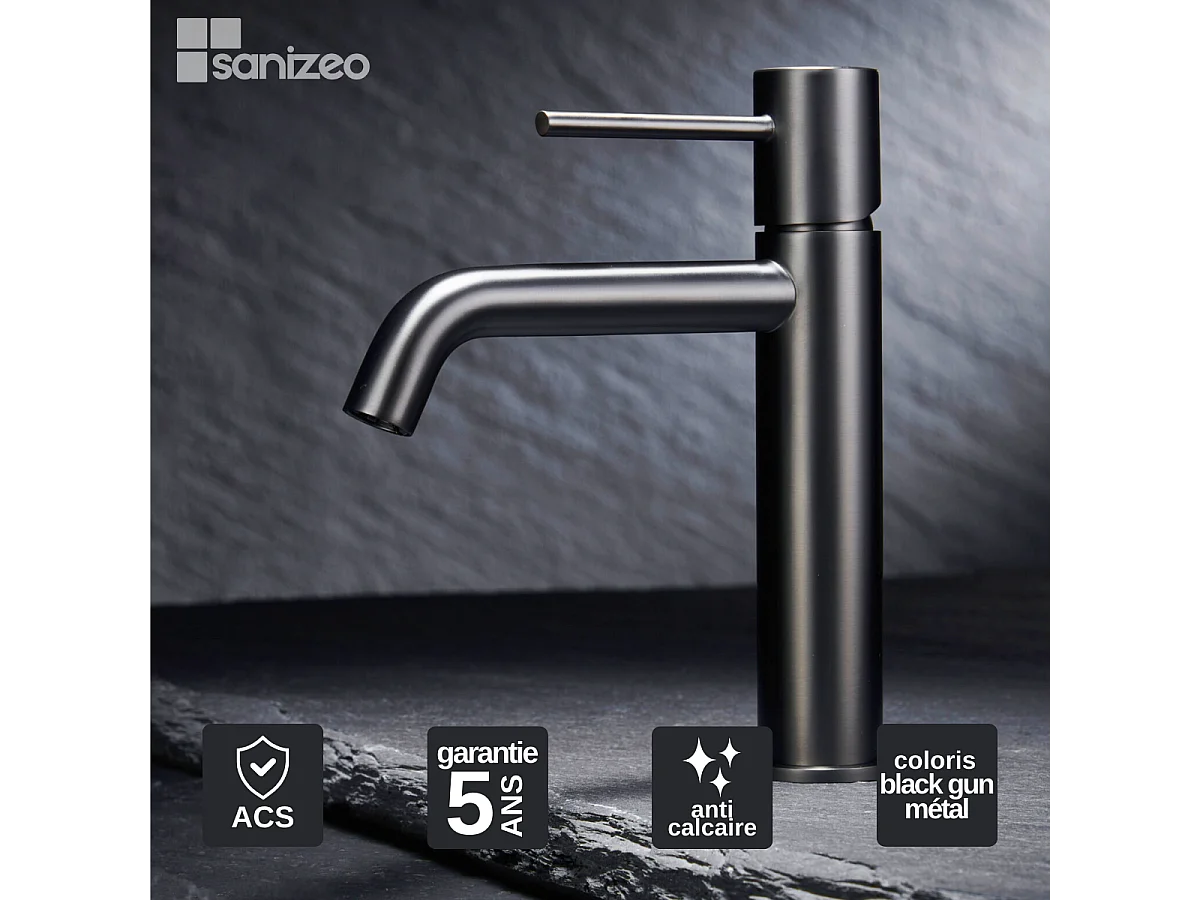 Robinet Mitigeur de Lavabo Anti-Calcaire Bec Bas Black Gun Métal IMEX MONZA BDM039-1BGM