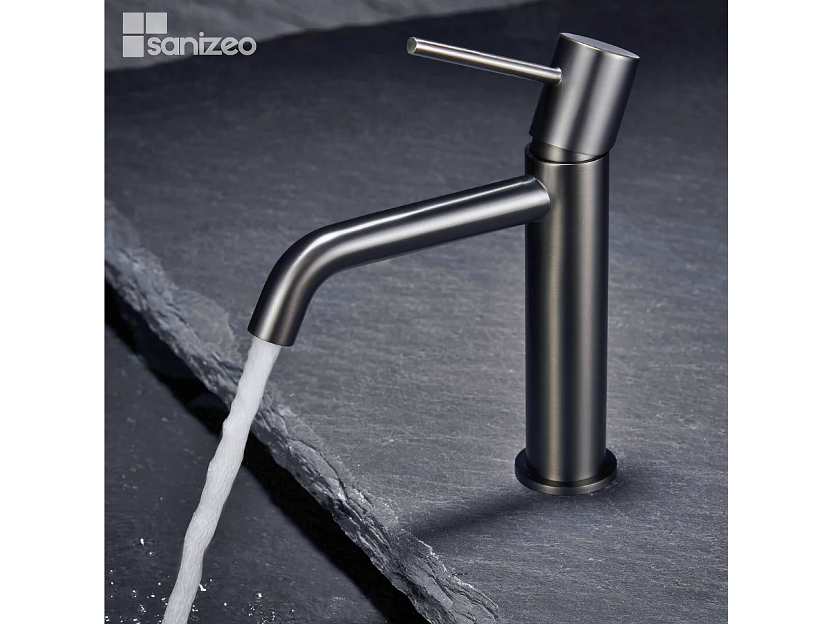 Robinet Mitigeur de Lavabo Anti-Calcaire Bec Bas Black Gun Métal IMEX MONZA BDM039-1BGM