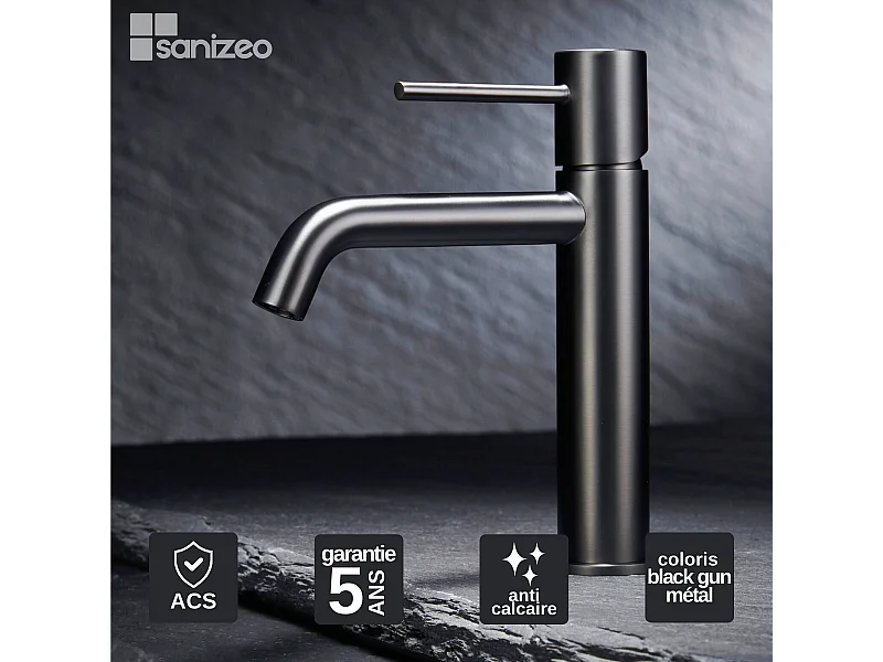 Robinet Mitigeur de Lavabo Anti-Calcaire Bec Bas Black Gun Métal IMEX MONZA BDM039-1BGM