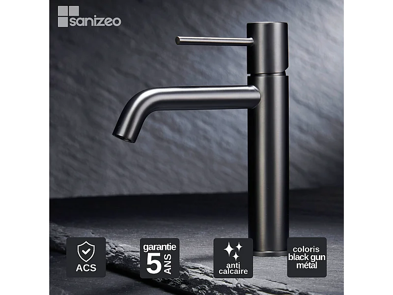 Robinet Mitigeur de Lavabo Anti-Calcaire Bec Bas Black Gun Métal IMEX MONZA BDM039-1BGM